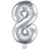 PartyDeco Fóliový balón číslo 8, 35cm strieborný PartyDeco Fóliový balón číslo 8, 35cm strieborný