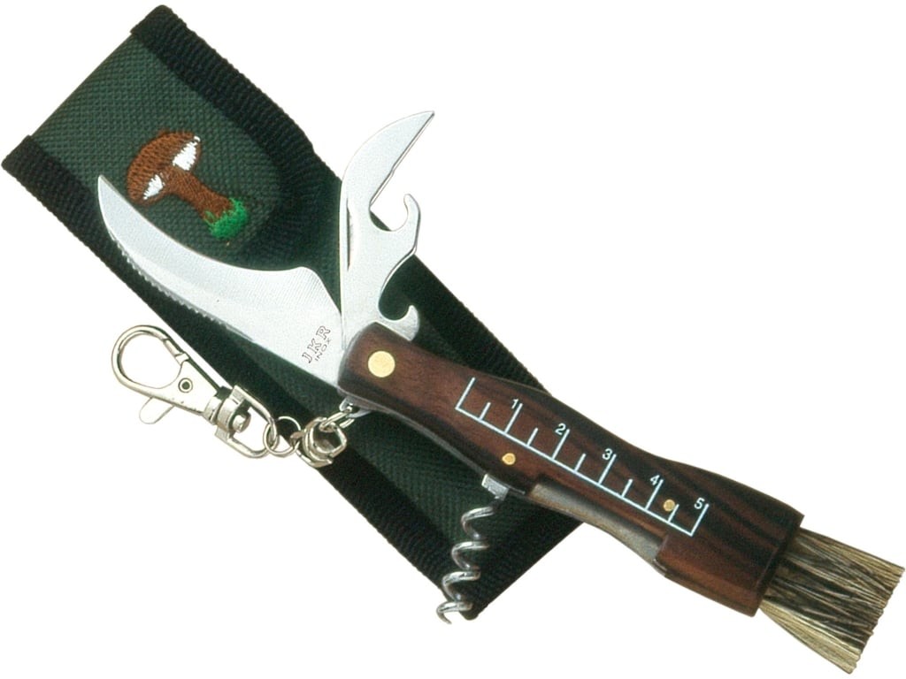 JKR WOOD HANDLE WITH CORKSCREW 5,5 CM STAINLESS STEEL BLADE MUSHROOM KNIFE WITH NYLON SHEATH