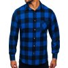 Tmavomodrá pánska flanelová košeľa s károvaným vzorom a dlhými rukávmi Bolf 2025-1 Tmavomodrá pánska flanelová košeľa s károvaným vzorom a dlhými rukávmi Bolf 2025-1