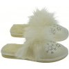 Dámske biele kožené papuče s hustými vlasmi SNEHOVÉ VLOČKY