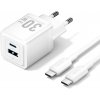 Vention 2-Port USB (C + A) GaN Charger (30 W/30 W) with USB-C to USB-C Cable (1M) EU-Plug White TZ-FEQW0-EU-01 Vention 2-Port USB (C + A) GaN Charger (30 W/30 W) with USB-C to USB-C Cable (1M) EU-Plug White TZ-FEQW0-EU-01