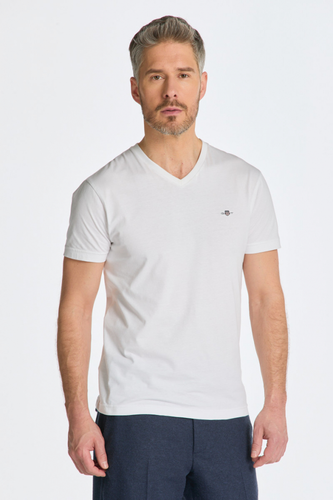 Gant tričko Slim Shield V-Neck biele