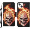 Peňaženkové 3D puzdro COLORED na iPhone 14 Plus – Horiaca lebka Peňaženkové 3D puzdro COLORED na iPhone 14 Plus – Horiaca lebka