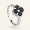 SilveAmo Strieborný prsteň Onyxový štvorlístok s zirkónom KK2OF.283