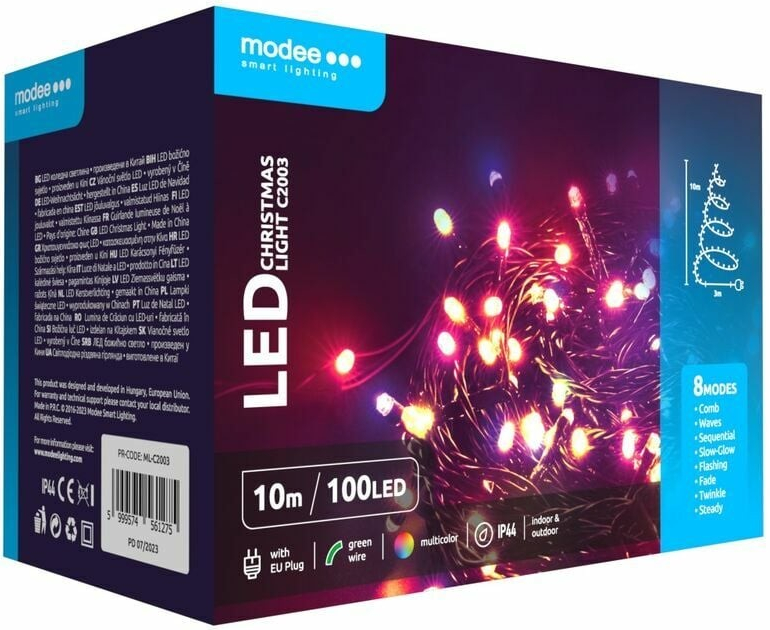 Modee Christmas Lighting String 100 LED 10m 10cm RGB farebné s adaptérom AC220-240V ML-C2003