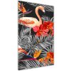 Vertikálny foto obraz akrylový Plameniaky a kvety 50x100 cm Vertikálny foto obraz akrylový Plameniaky a kvety 50x100 cm