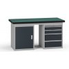 Pracovný stôl do dielne G8, 1500 x 750 x 800 mm, 1x skrinka, 1x kontejner, 4 zásuvky, grafit Pracovný stôl do dielne G8, 1500 x 750 x 800 mm, 1x skrinka, 1x kontejner, 4 zásuvky, grafit