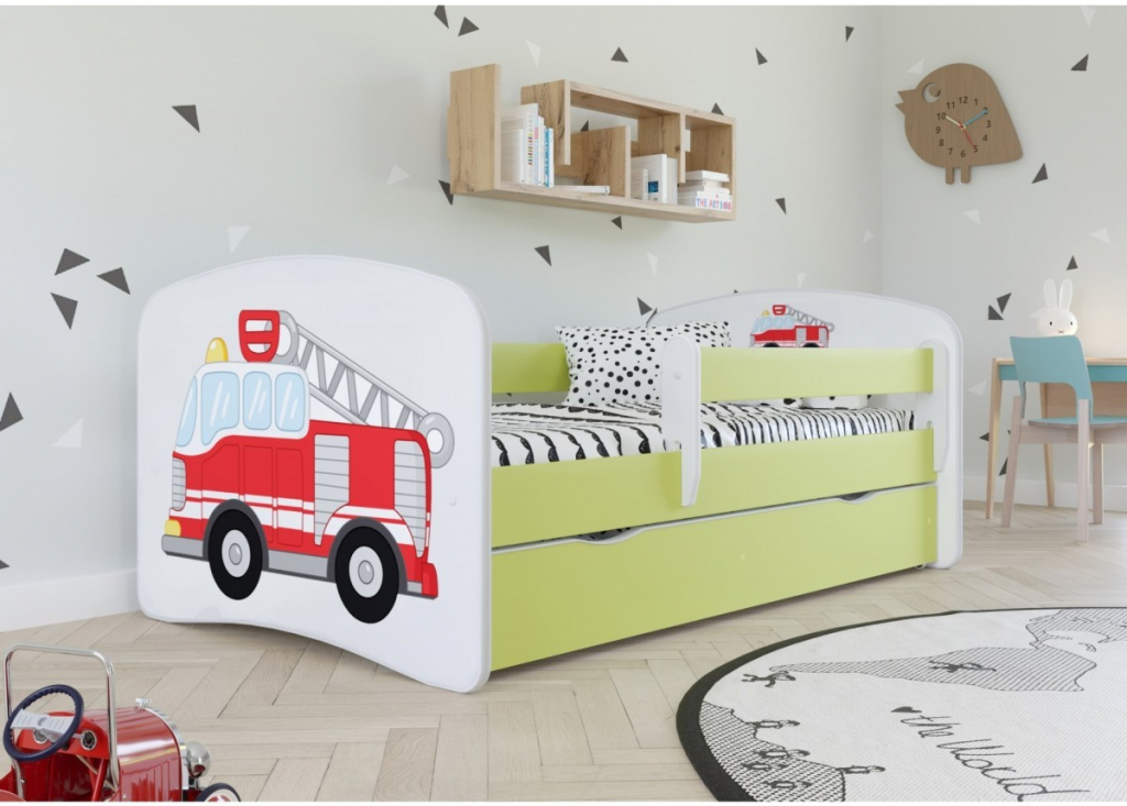Kocot kids Babydreams hasičské auto zelená s matrací