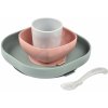 Jedálenská súprava Beaba Silicone meal set zo silikónu 4 dielna ružovo-béžovo-šedá pre bábätká Jedálenská súprava Beaba Silicone meal set zo silikónu 4 dielna ružovo-béžovo-šedá pre bábätká