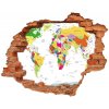 Nálepka 3D diera betón Mapa sveta 90x70 cm Nálepka 3D diera betón Mapa sveta 90x70 cm