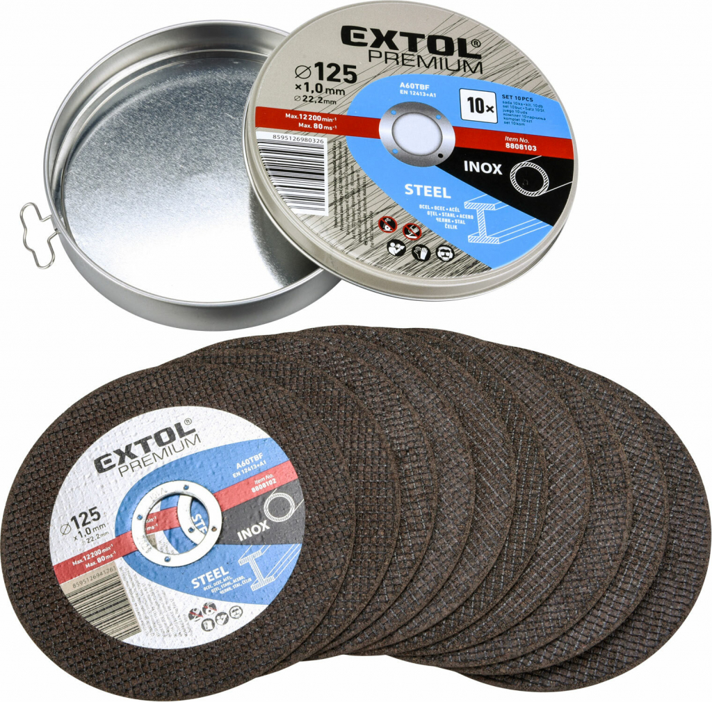 Rezný kotúč na oceľ a antikoro 10ks 125x1,0mm EXTOL PREMIUM 8808103