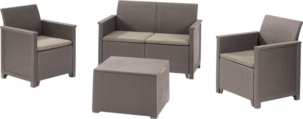 KETER ELODIE 2 SEATER SOFA SET SMOOTH ARMS WITH STORAGE TABLE cappuccino/piesková
