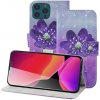 Peňaženkové 3D puzdro DRAWING na iPhone 13 Pro - Purple Flower Peňaženkové 3D puzdro DRAWING na iPhone 13 Pro - Purple Flower