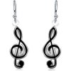 Šperky eshop - Visiace náušnice zo striebra 925, čierny husľový kľúč T1.5 Šperky eshop - Visiace náušnice zo striebra 925, čierny husľový kľúč T1.5