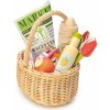 Leaf Toys Wicker Shopping Basket Tender drevený košík s tulipánmi s čokoládou limonádou syrom a inými potravinami Leaf Toys Wicker Shopping Basket Tender drevený košík s tulipánmi s čokoládou limonádou syrom a inými potravinami