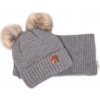 Baby Nellys Zimná čiapka s kožušinovými brmbolcami šál Star sivá Baby Nellys Zimná čiapka s kožušinovými brmbolcami šál Star sivá
