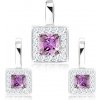 Šperky eshop - Strieborný 925 set náušníc a prívesku, fialový zirkónový štvorec, číry lem SP71.07 Šperky eshop - Strieborný 925 set náušníc a prívesku, fialový zirkónový štvorec, číry lem SP71.07