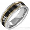 Šperky eshop - Trojfarebný prsteň - čierny pás, grécky vzor F7.20 - Veľkosť: 57 mm Šperky eshop - Trojfarebný prsteň - čierny pás, grécky vzor F7.20 - Veľkosť: 57 mm