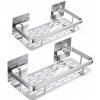 Kúpeľňová polica závesná samolepiaca strieborná inox košík sada 2 ks Kúpeľňová polica závesná samolepiaca strieborná inox košík sada 2 ks