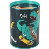 KOVOVÁ POKLADNIČKA PLECHOVKA OKRÚHLA PRE CHLAPCA SKATE DINO KOVOVÁ POKLADNIČKA PLECHOVKA OKRÚHLA PRE CHLAPCA SKATE DINO