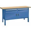Pracovný stôl Lista, š 1500 mm, multiplex pracovná doska, 2x dvierka, 2x zásuvky, enciánovo-modrá Pracovný stôl Lista, š 1500 mm, multiplex pracovná doska, 2x dvierka, 2x zásuvky, enciánovo-modrá