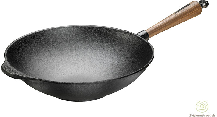 Skeppshult Liatinový wok s orechovou rúčkou 30 cm
