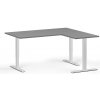 Rohový výškovo nastaviteľný stôl, 160x140 cm, 3 motory, L/P, biela podnož, grafit Rohový výškovo nastaviteľný stôl, 160x140 cm, 3 motory, L/P, biela podnož, grafit