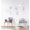 Prehozynapostel Detské nálepky na stenu pre dievčatko veselý zajkovia s ružovými balónmi 80 x 76 cm DON559