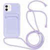 AppleKing silikónové so šnúrkou a kapsou na karty iPhone 11 - fialové
