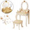 Veľký drevený toaletný stolík pre deti s LED osvetlením a taburetkou Elly Veľký drevený toaletný stolík pre deti s LED osvetlením a taburetkou Elly