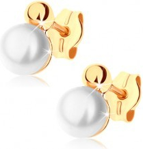 Šperky eshop náušnice zo žltého zlata lesklá polovica guľôčky biela perla GG71.10