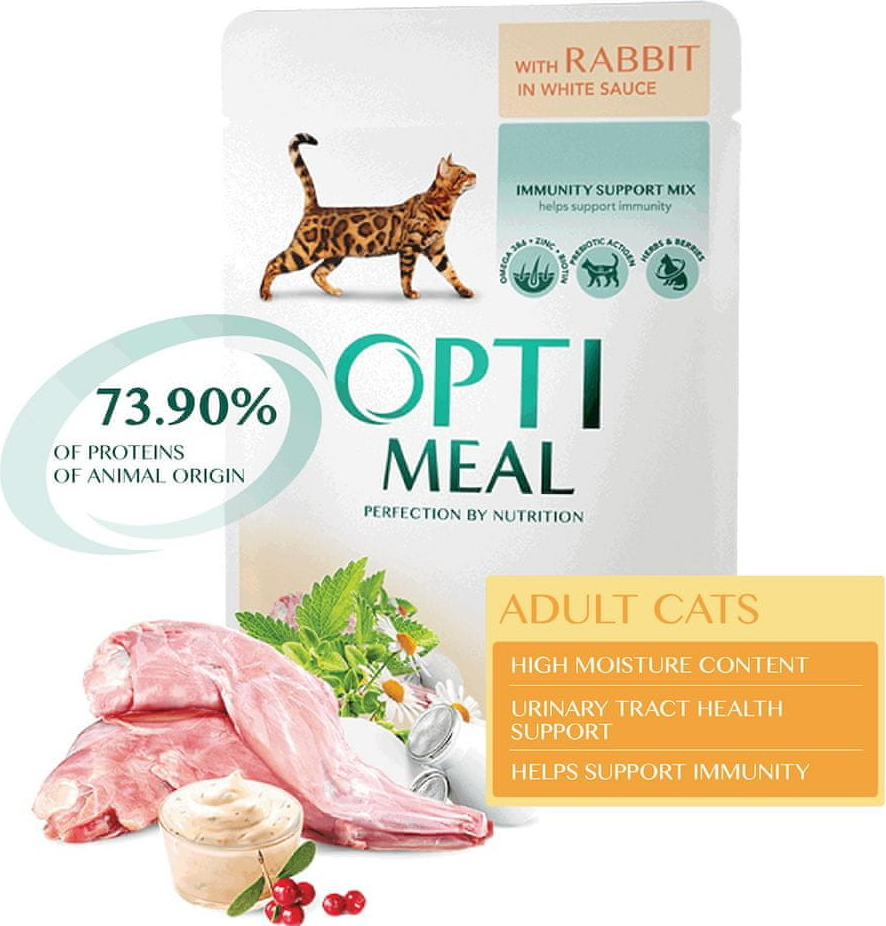 OptiMeal pre mačky s králikom v bielej omáčke 12 x 85 g