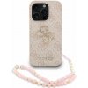 Guess PU 4G Metal Logo Strap Zadní Kryt pro iPhone 15 Pro Pink GUHCP15LP4GMGSP