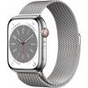 Chytré hodinky Apple Watch Series 8 45mm Cellular Strieborný nerez so strieborným milánskym ťahom (MNKJ3CS/A)