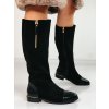 Dámske semišové čižmy pod kolená - čierne so zlatými zipsami - 38 Dámske semišové čižmy pod kolená - čierne so zlatými zipsami - 38