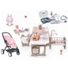 Set domček pre bábiku Large Doll's Play Center Natur D'Amour Baby Nurse Smoby a kočík pre dvojičky s klokankou a zdravotnícky kufrík