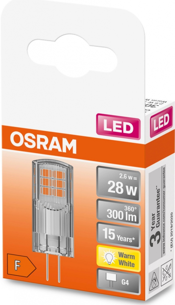 Osram LED žiarovka PIN30 2,6 W G4 12V 2700 K teplá biela číra