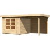 KARIBU ASKOLA 3,5 drevený domček + prístavok 240 cm vrátane zadnej steny (9176) 462 x 246 cm, natur LG3243 KARIBU ASKOLA 3,5 drevený domček + prístavok 240 cm vrátane zadnej steny (9176) 462 x 246 cm, natur LG3243