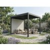 Hliníková pergola Mirador vhodná aj ako zastrešenie terasy, hrúbka stĺpikov 11 × 11 cm, 3 × 3 m, s lamelovou strechou vr. slnečné rolety, antracitová – podobná RAL 7015 Hliníková pergola Mirador vhodná aj ako zastrešenie terasy, hrúbka stĺpikov 11 × 11 cm, 3 × 3 m, s lamelovou strechou vr. slnečné rolety, antracitová – podobná RAL 7015