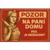 Ceduľa Pozor na pani domu - Pes je neškodný 30cm x 20cm Plechová tabuľa Ceduľa Pozor na pani domu - Pes je neškodný 30cm x 20cm Plechová tabuľa