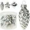 Ozdoba závesná šiška/hviezda/srdce sada 12 ks sklo strieborná Ozdoba závesná šiška/hviezda/srdce sada 12 ks sklo strieborná