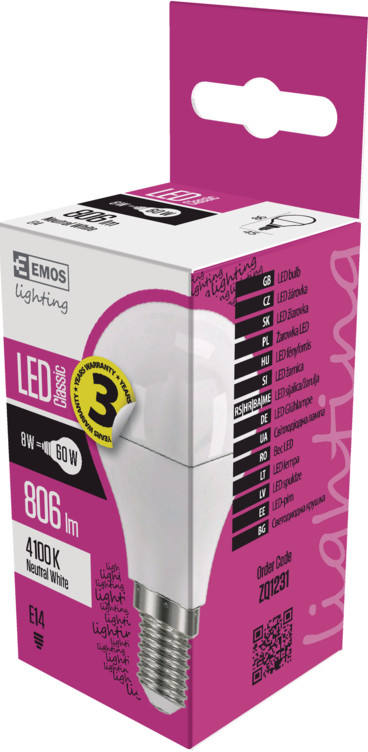 Emos LED žiarovka CLASSIC MINI GL 8W60W 806lm E14 neutrálna biela