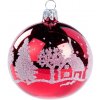 Sklenená vianočná guľa dedinka 8cm, červená Sklenená vianočná guľa dedinka 8cm, červená