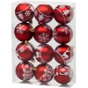 Gule MagicHome Vianoce, 12 ks, 6 cm, červené s bielym ornamentom, na vianočný stromček