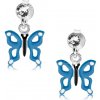 Šperky eshop - Strieborné náušnice 925, modro-biely motýlik s výrezmi na krídlach, krištáľ PC18.18 Šperky eshop - Strieborné náušnice 925, modro-biely motýlik s výrezmi na krídlach, krištáľ PC18.18
