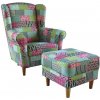 Kreslo ASTRID ušiak s taburetom patchwork M1 Kreslo ASTRID ušiak s taburetom patchwork M1