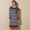 Pruhované pulóvrové šaty nám.modrá/zlatá