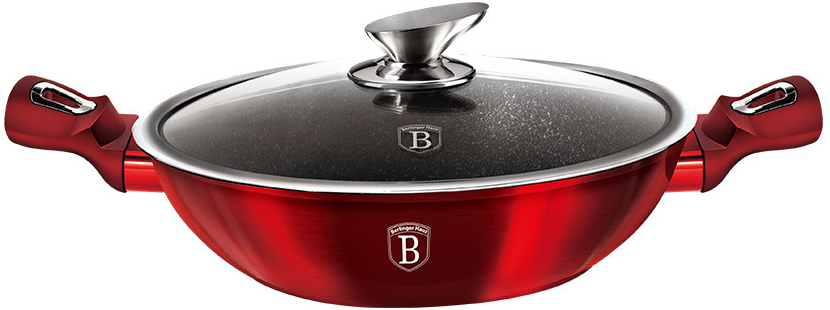 Berlinger Haus WOK panvica s mramorovým povrchom a pokrievkou METALLIC LINE BURGUNDY EDITION BH/7110 30 cm