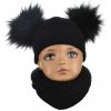Detský komplet čiapka s 2 bmbolcami a nekonečný šál čierna Veľkosť: 42/50 Detský komplet čiapka s 2 bmbolcami a nekonečný šál čierna Veľkosť: 42/50