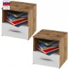 Nočný stolík, 2 ks, dub Wotan / biela, GABRIELA Nočný stolík, 2 ks, dub Wotan / biela, GABRIELA
